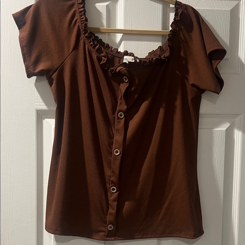 Bluebell Collection Chocolate Ruffled Blouse